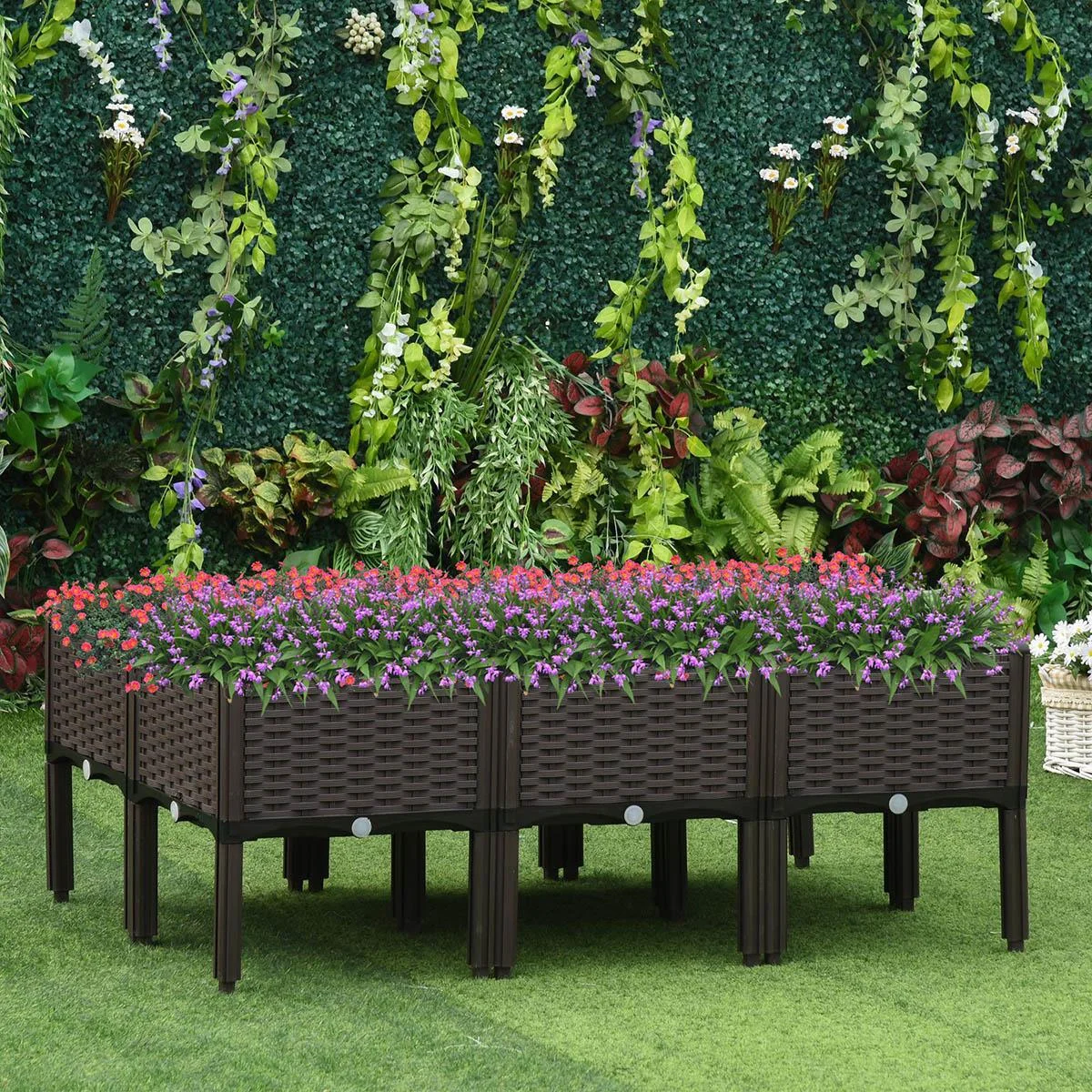 Hochbeet 6-teiliger Pflanzkasten mit Abflusslöchern Rattan-Look Blumenkasten DIY Braun 40 x 40 x 44 cm - 3