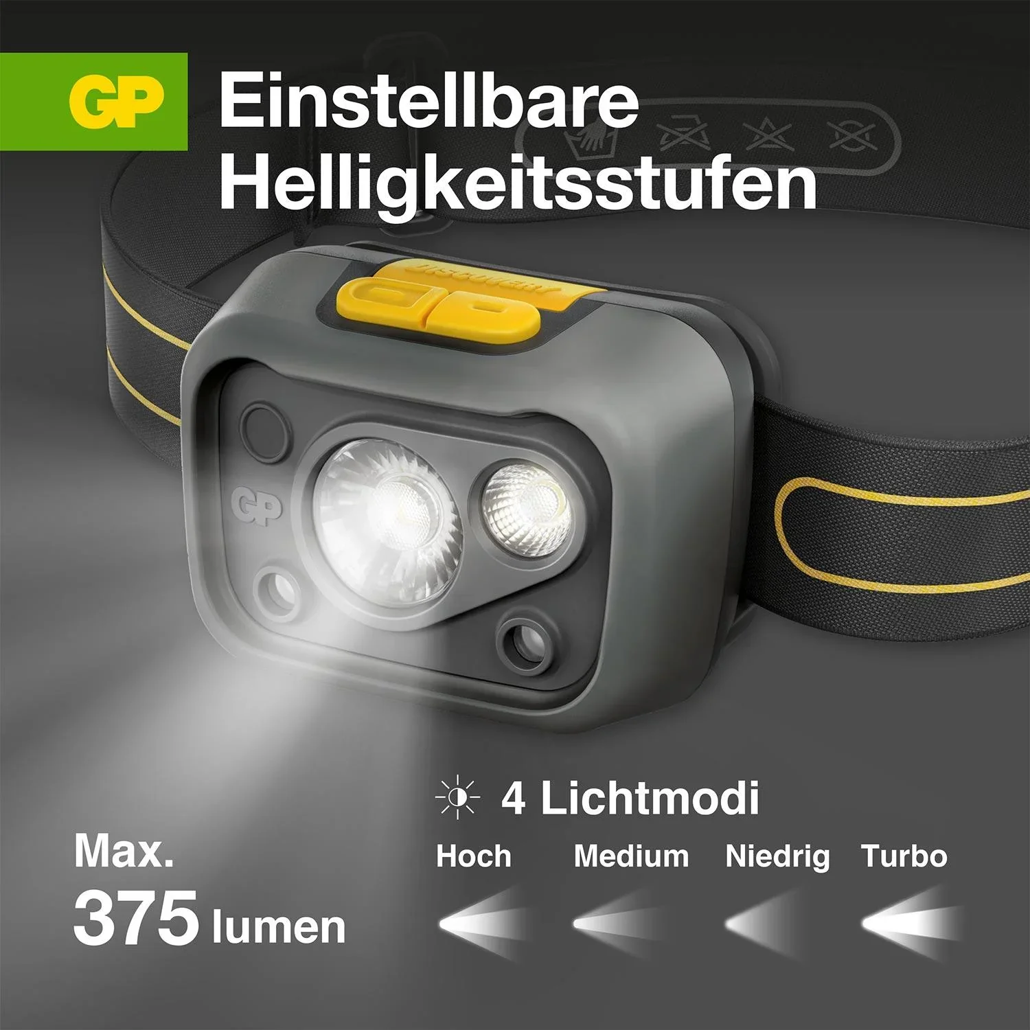 DISCOVERY Stirnleuchte mit Bewegungssensor und 375 Lumen, IPX5 - 5