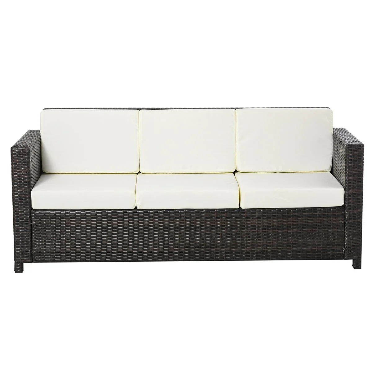 Poly-Rattan Sofa mit Kissen 3-Sitzer Garten Loungesofa Metall Polyester Braun+Weiß 185 x 70 x 80 cm - 0