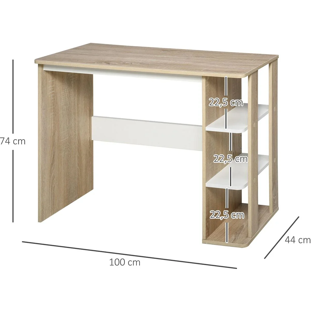 Schreibtisch mit Seitenregal Natur, Weiß - 2