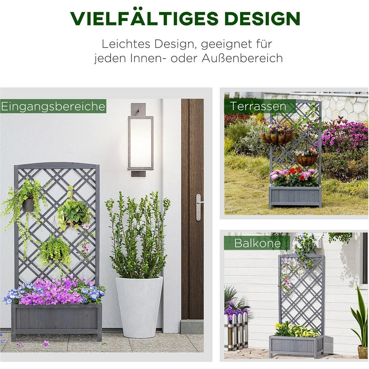 Pflanzkasten Blumenständer Rankgitter Rankkasten Rosenbogen Garten Holz Grau 60 x 30 x 122,5 cm - 1