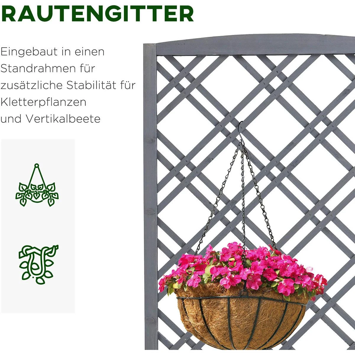 Pflanzkasten Blumenständer Rankgitter Rankkasten Rosenbogen Garten Holz Grau 60 x 30 x 122,5 cm - 3