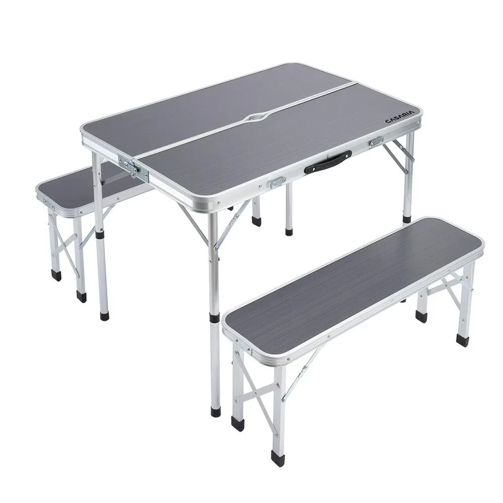 Campingbank 3 Stück grau Aluminium klappbar - 4