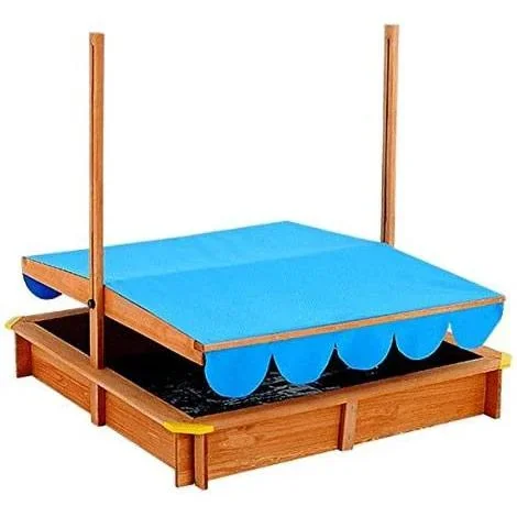 Sandkasten mit Sonnenschirm - Sandkasten mit verstellbarem Dach - 120x120cm, Blau - 1
