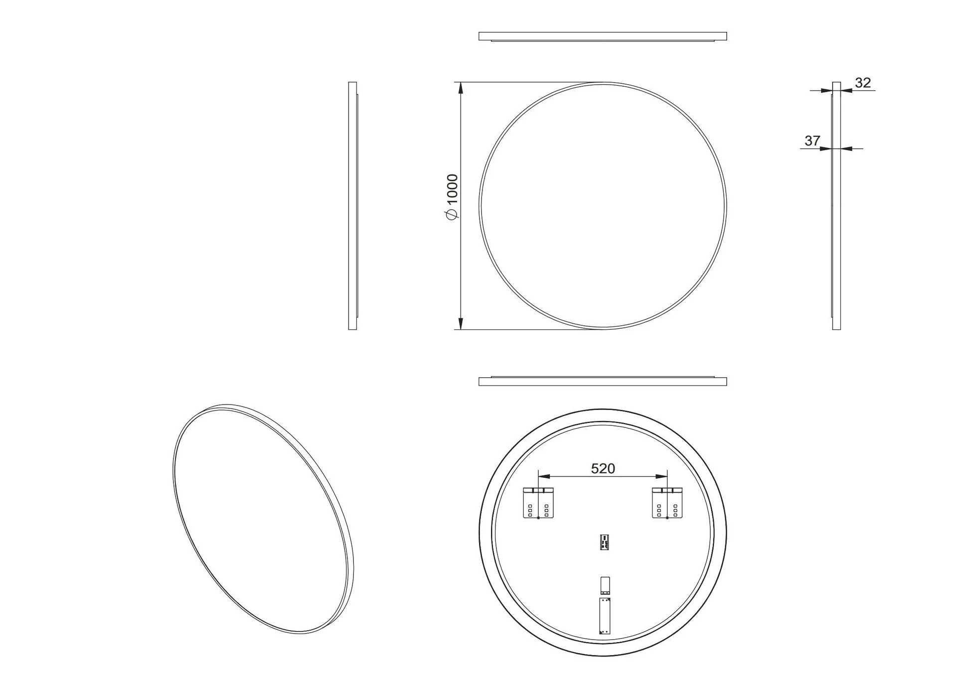 Dekorativer Wandspiegel "Black OROS" - Light mit indirekter LED Beleuchtung Ø 100 cm - 2