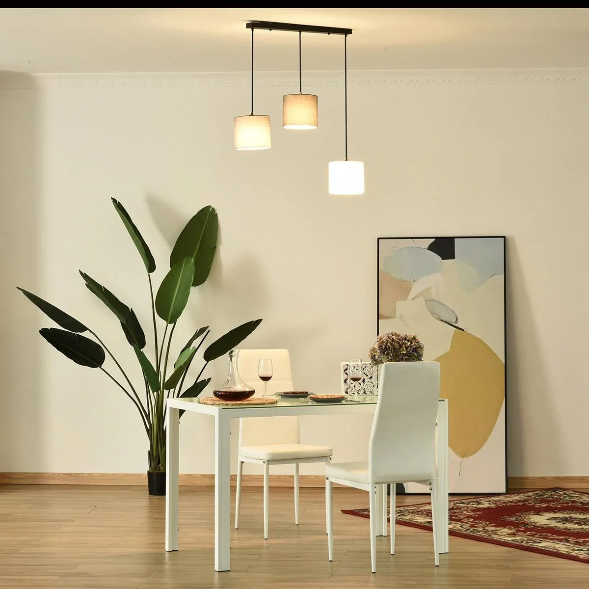 Deckenleuchte Kronleuchter mit 3 verstellbaren Hängeketten für Büro, Wohnzimmer, Esszimmer, Stahl, Polyestergewebe, Schw - 1