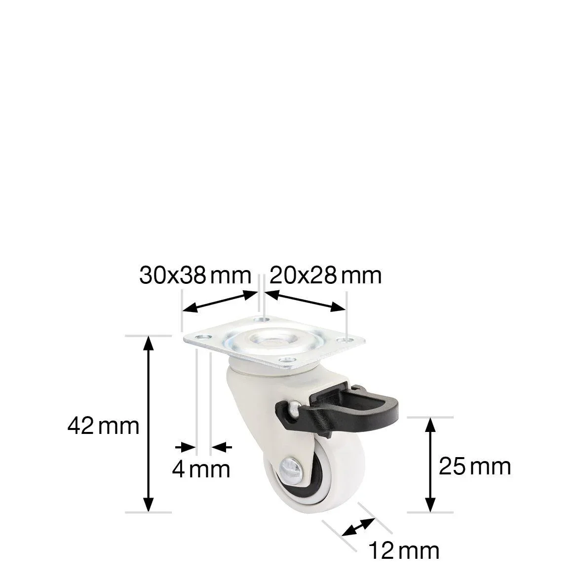 Design 3C Lenkrollen 4 teiliges Set - Ø 25 mm, soft, weiß, 2 Rollen mit & 2 ohne Feststeller, Tragkraft 12 kg / Rolle - 1