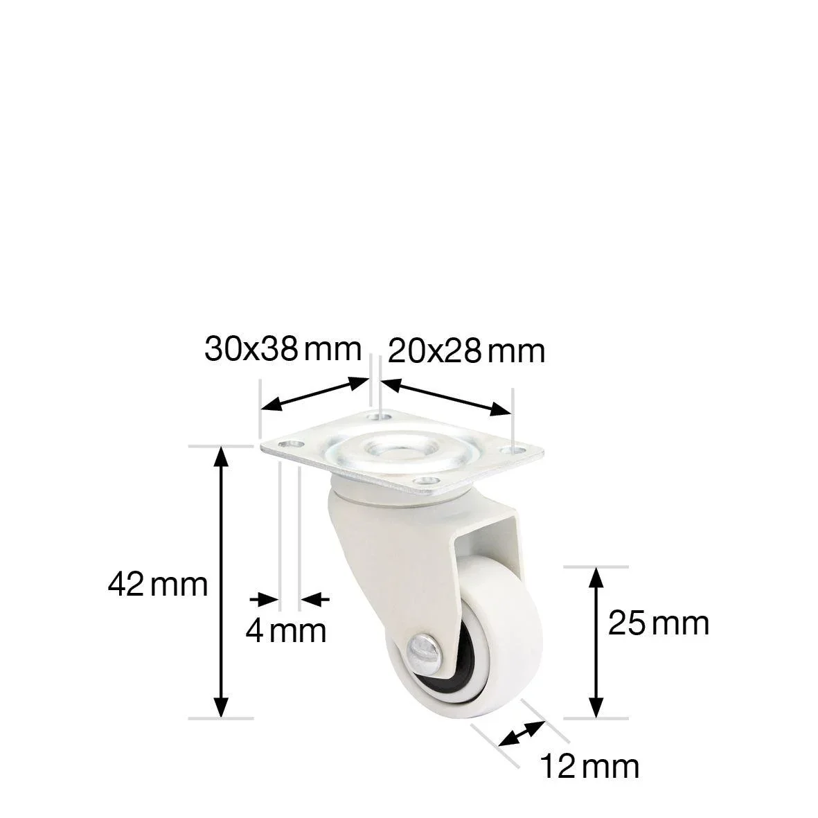 Design 3C Lenkrollen 4 teiliges Set - Ø 25 mm, soft, weiß, 2 Rollen mit & 2 ohne Feststeller, Tragkraft 12 kg / Rolle - 3