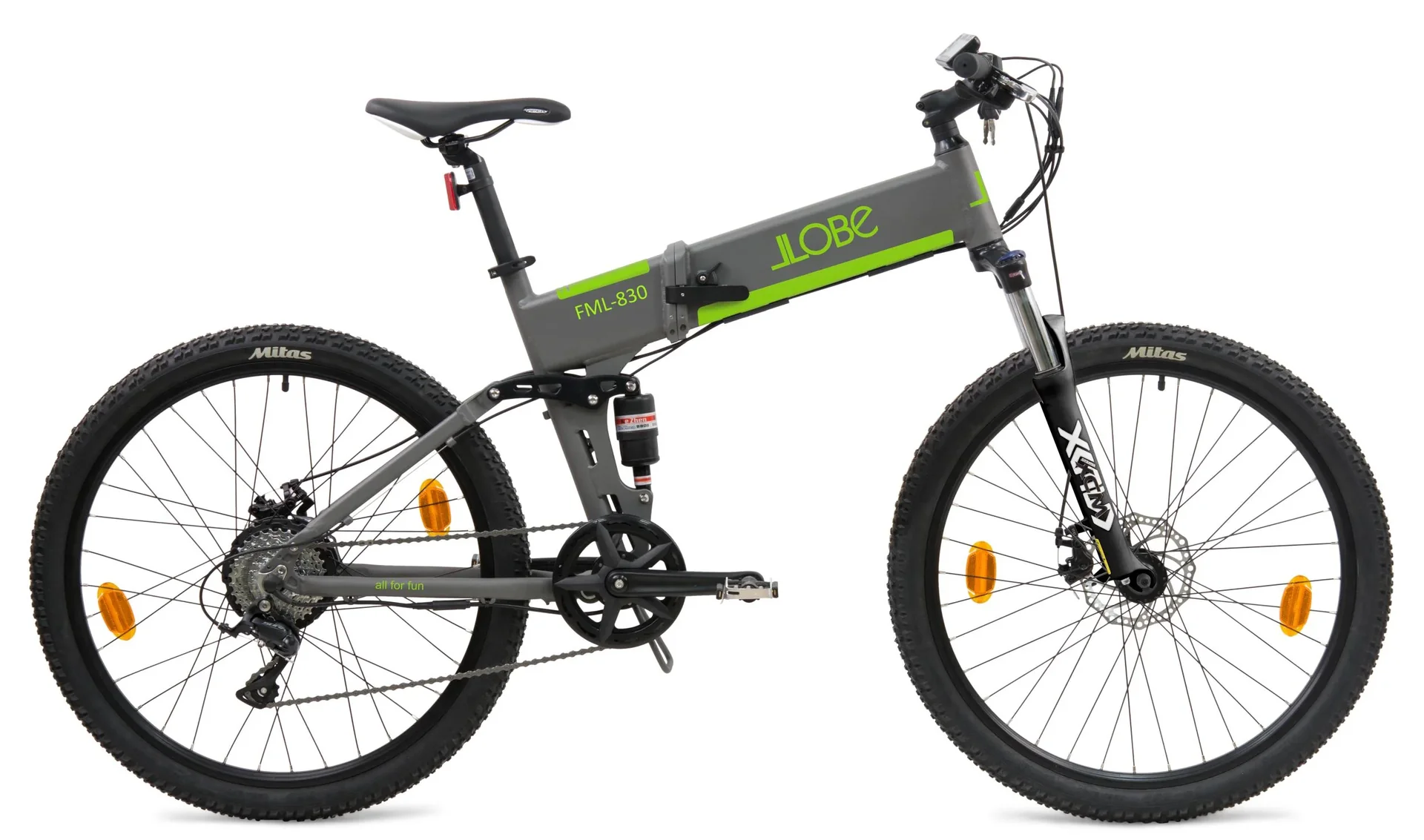 Unisex E-Mountain-Bike, 27,5 Zoll, Rahmenhöhe 48 cm, 9‐Gang Kettenschaltung, grau, faltbar - FML830, 10,4 Ah - 0