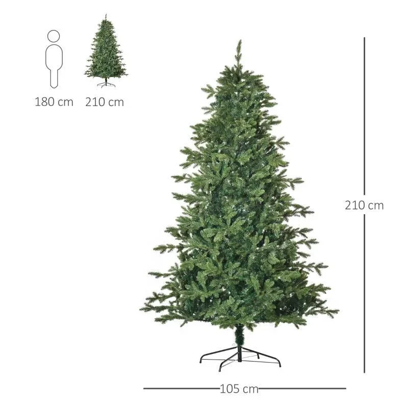 künstlicher Weihnachtsbaum 2,1 m Christbaum Tannenbaum PVC PE Metall Grün Ø105 x 210 cm - 1