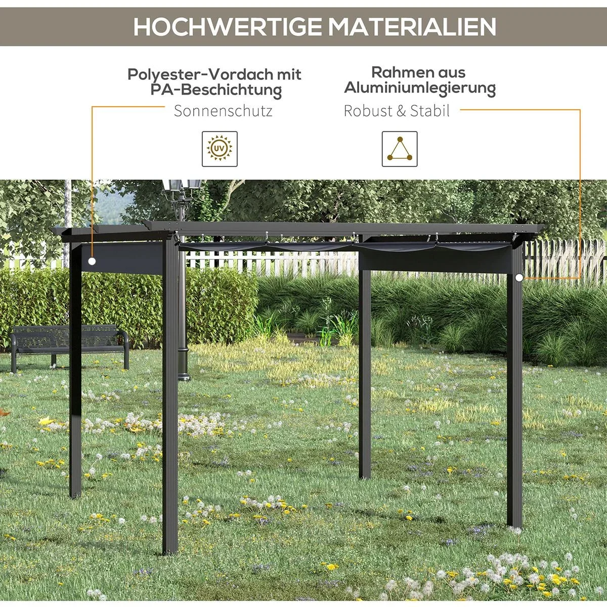 Pergola mit verstellbarer Markise Aluminium Grau+Schwarz 3 x 3 m - 4