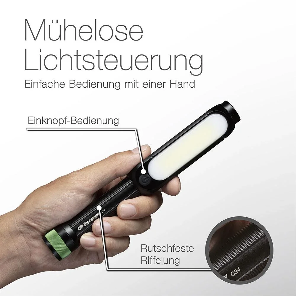 DISCOVERY Clip Arbeitsleuchte mit seitlicher COB Lichtleiste, Magnetbefestigung, 4 Leuchtmodi 550 Lumen, IPX4 - 1