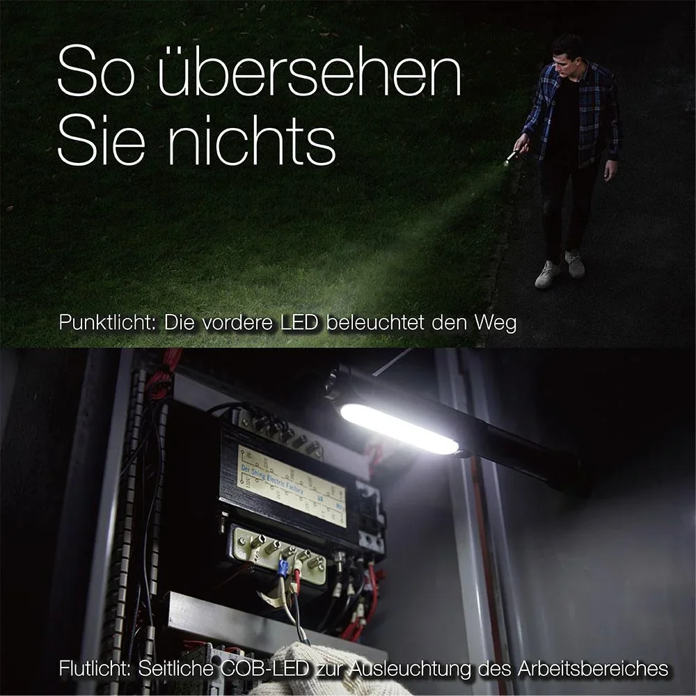 DISCOVERY Clip Arbeitsleuchte mit seitlicher COB Lichtleiste, Magnetbefestigung, 4 Leuchtmodi 550 Lumen, IPX4 - 5