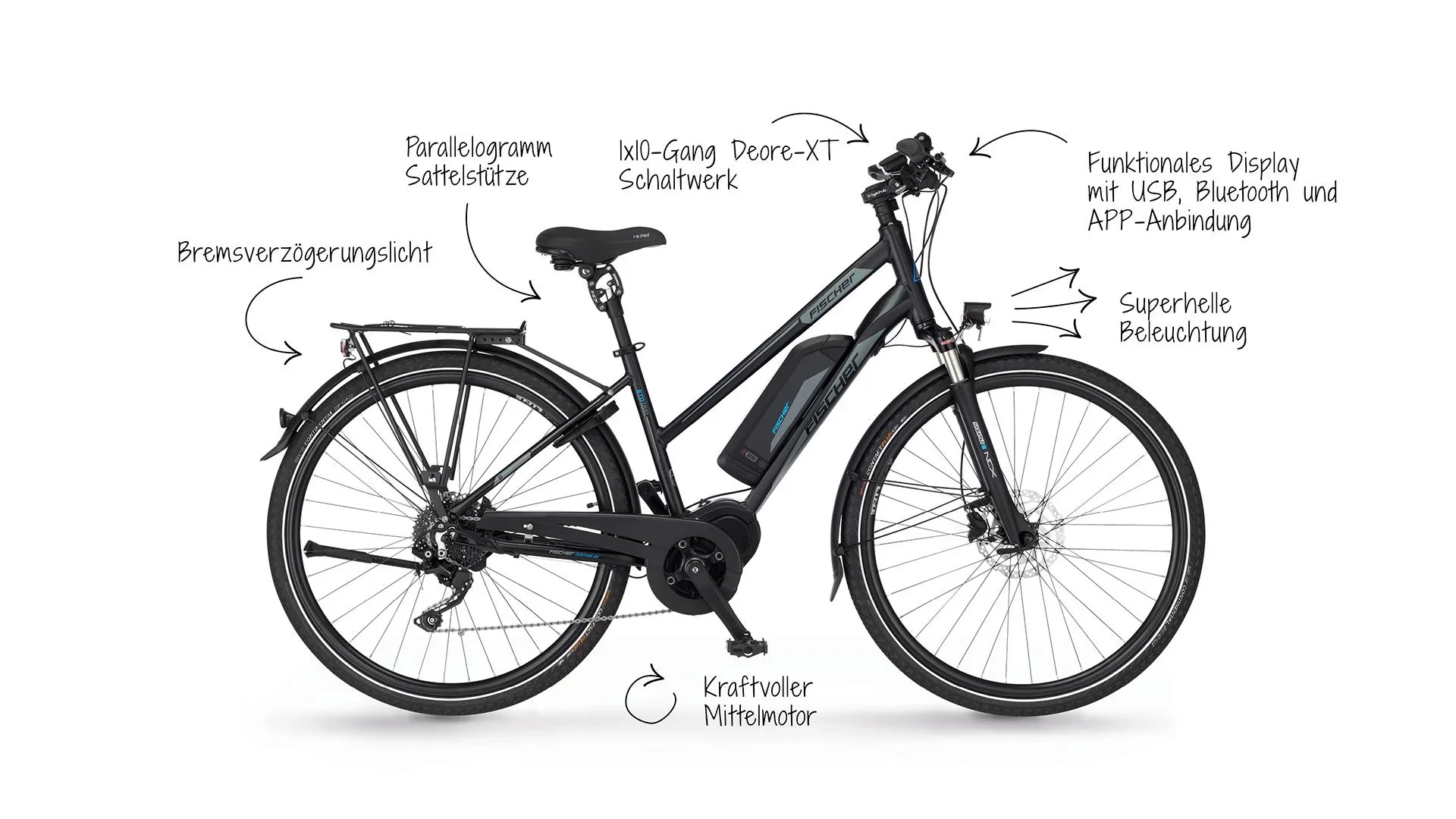 Damen E-Bike Trekking, 28 Zoll, Rahmengröße 44 cm, 10-Gang Kettenschaltung, schwarz matt, VIATOR ETD 1861 - 10