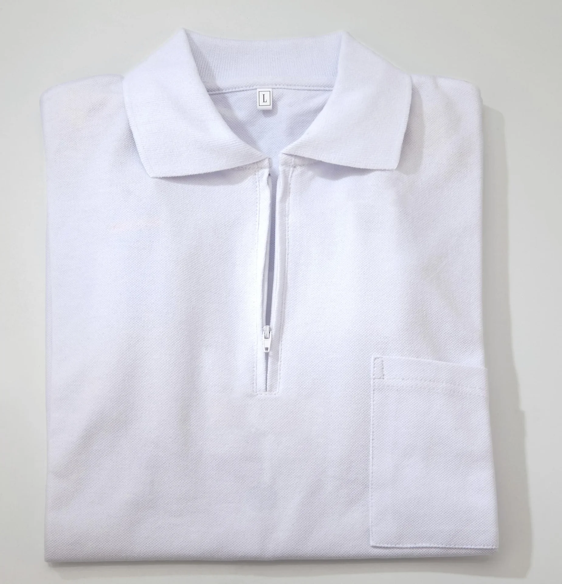 Poloshirt mit Reißverschluss, weiß. Gr. XXXL - 0