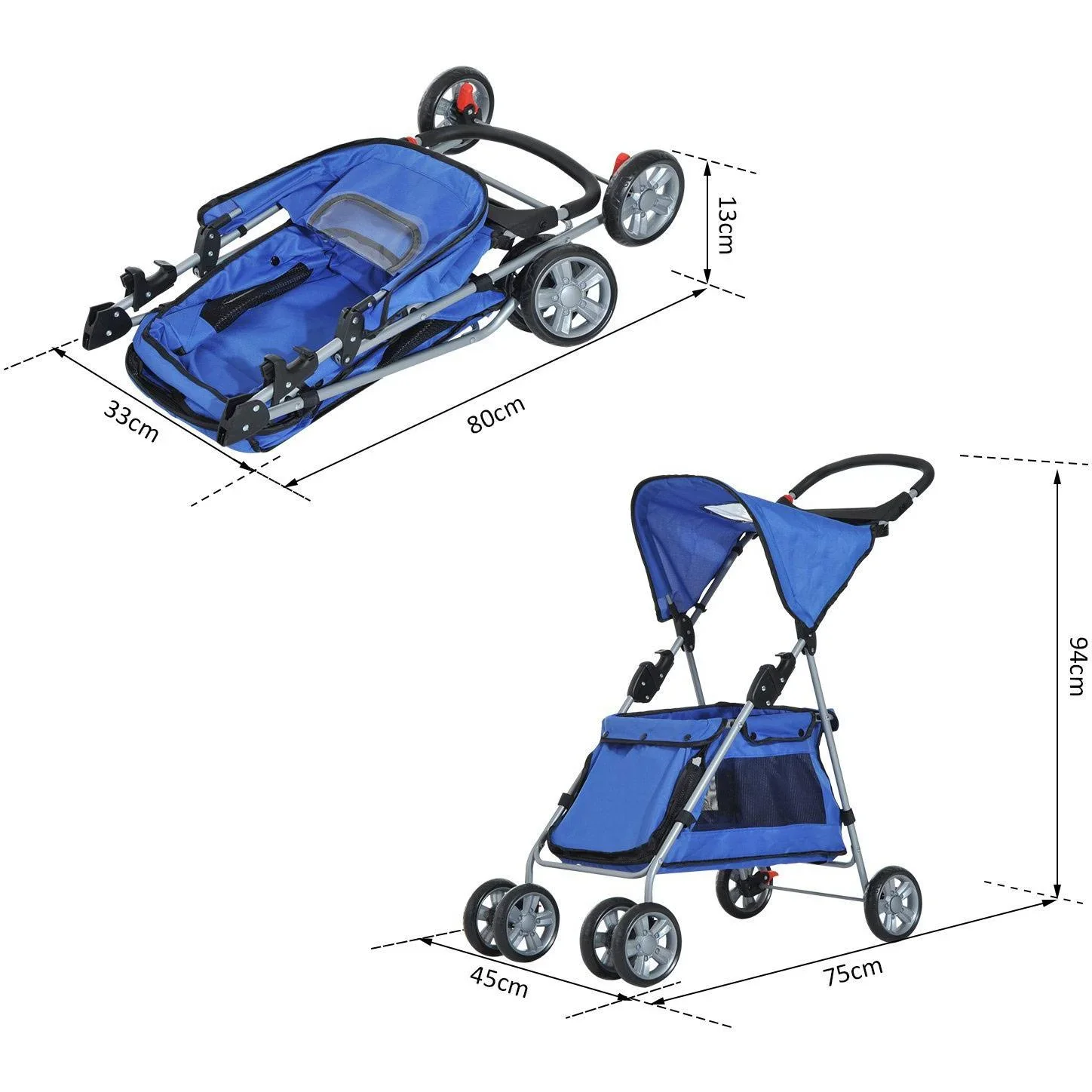 Hundebuggy Hundewagen mit Sonnendach Stahl Blau - 5