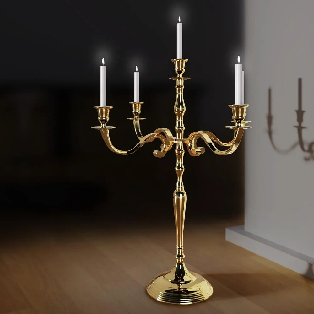 Kerzenleuchter gold glänzend aus Aluminium 60cm 5-armig - 4