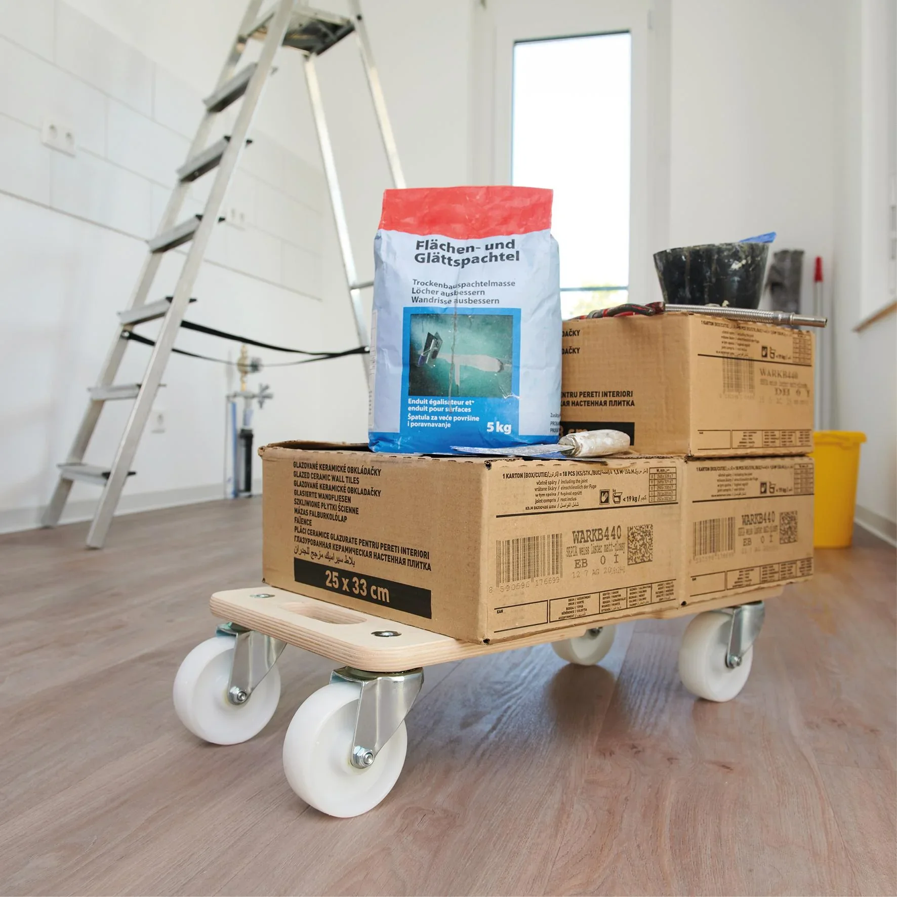 Transporthilfe MM 1326, 59 x 29 x 13,5 cm, harte Rollen Ø 100 mm, Rollenlager, Multiplex Birke FSC®, Tragkraft 400 kg - 3