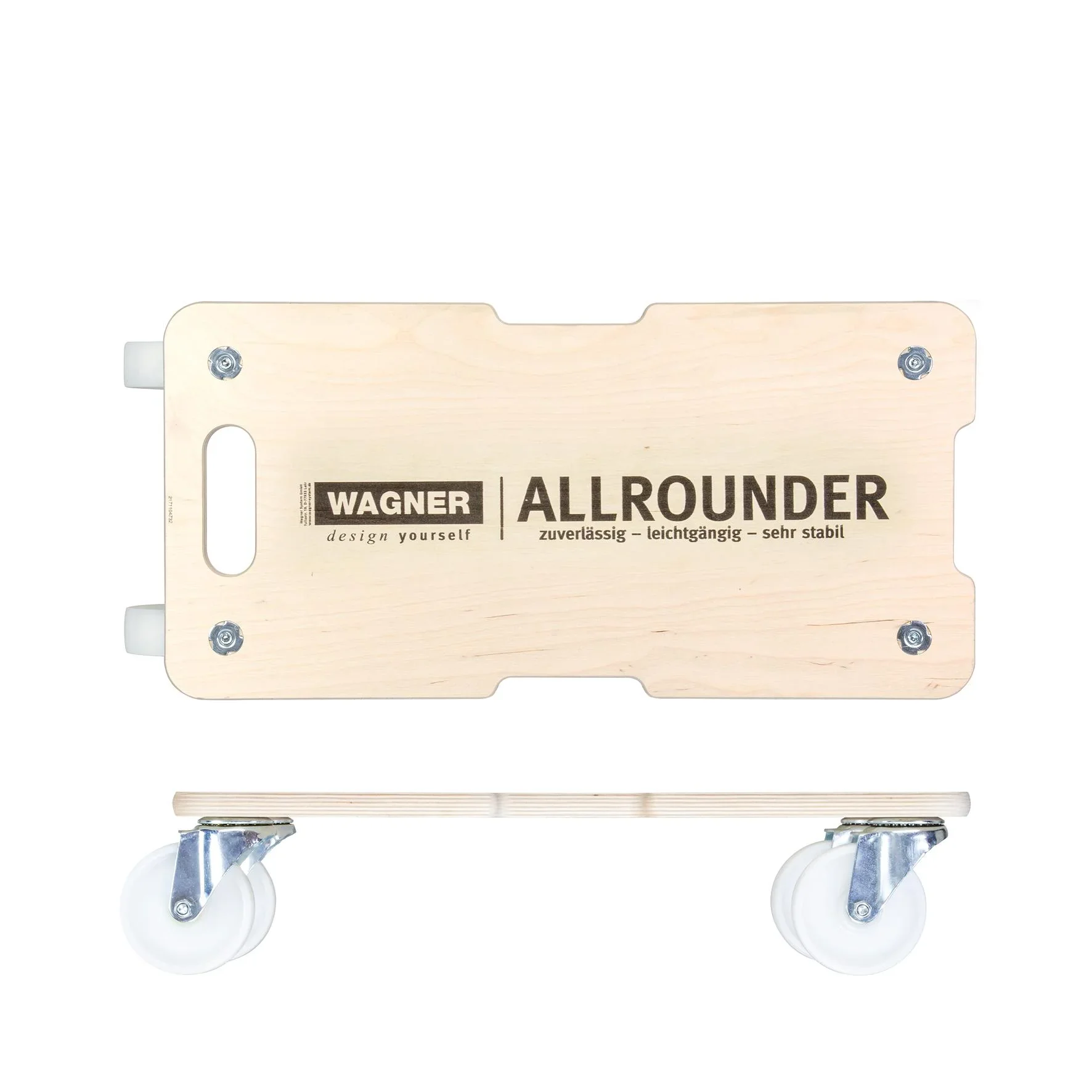 Transporthilfe MM 1326, 59 x 29 x 13,5 cm, harte Rollen Ø 100 mm, Rollenlager, Multiplex Birke FSC®, Tragkraft 400 kg - 4