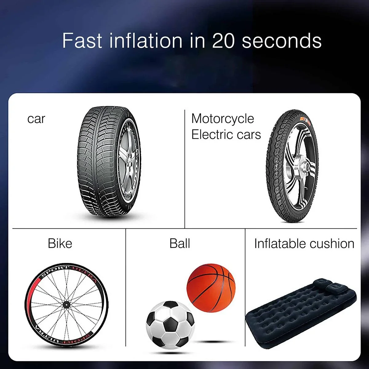 Pure4u CAR2 Tragbarer Kompressor - Elektrische Reifenpumpe - USB Wiederaufladbar - LED - Powerbank - 5