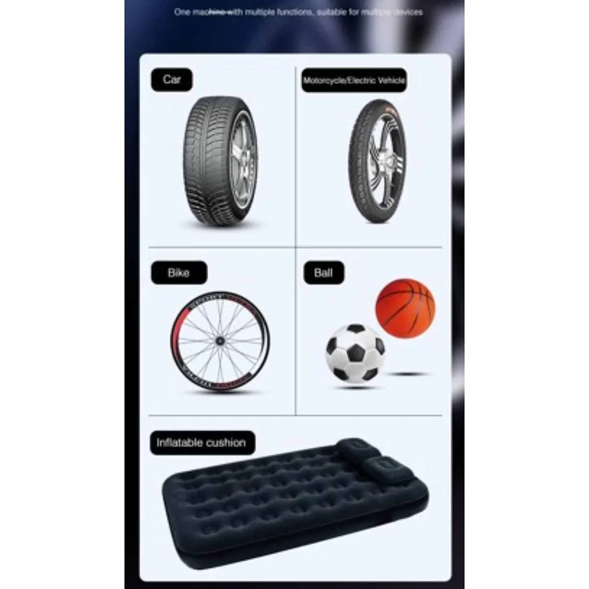 Pure4u CAR2 Tragbarer Kompressor - Elektrische Reifenpumpe - USB Wiederaufladbar - LED - Powerbank - 6