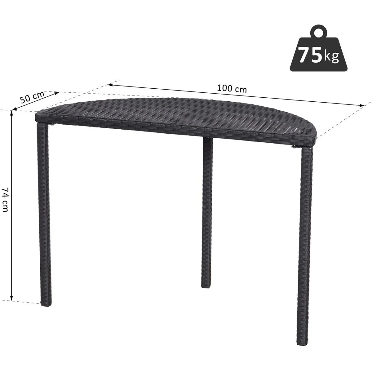 Rattan Balkontisch halbrund schwarz - 3