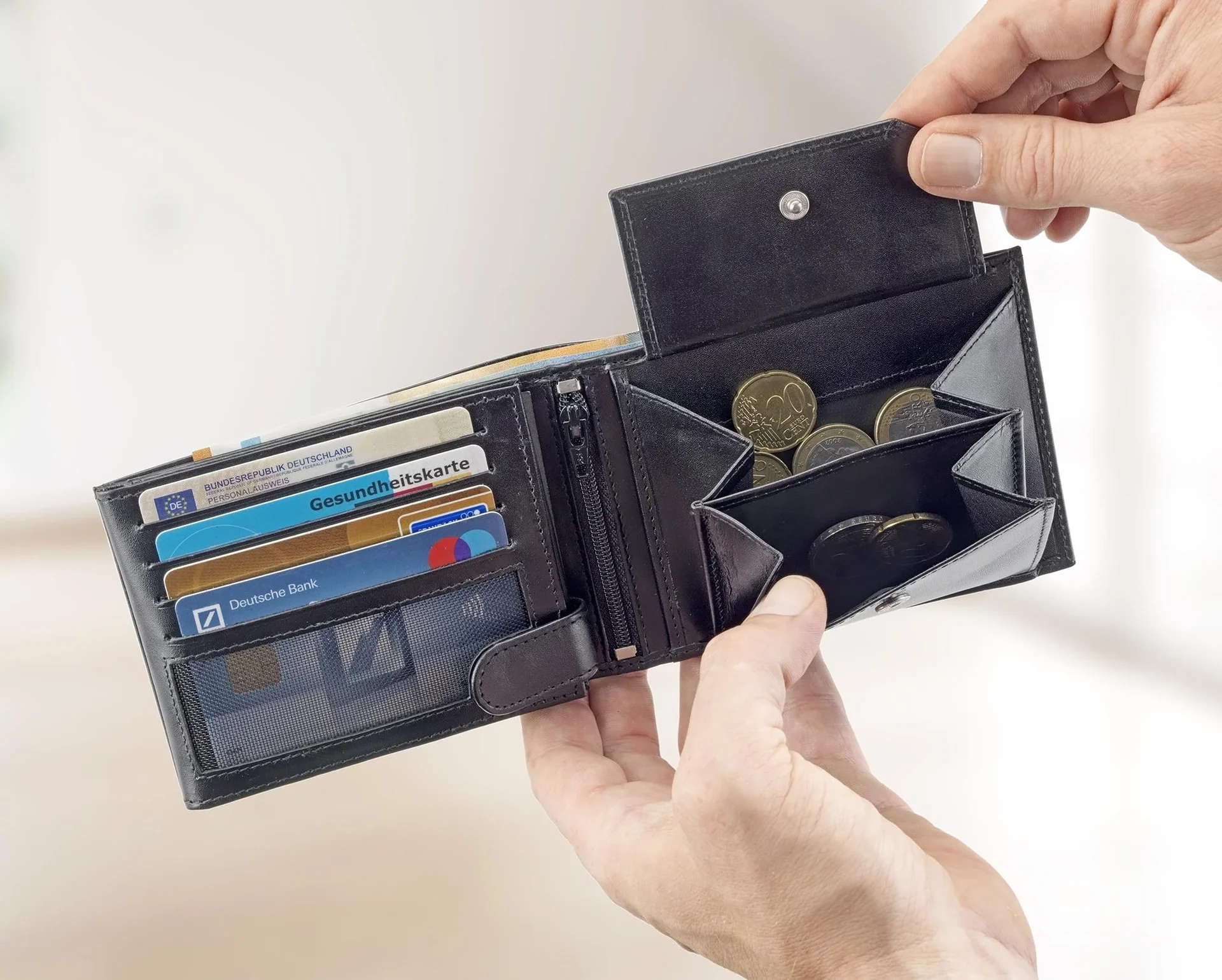 Kombi-Geldbörse "Chevirex", 12 x 9 x 2,5 cm, Echtleder, Schwarz - 2