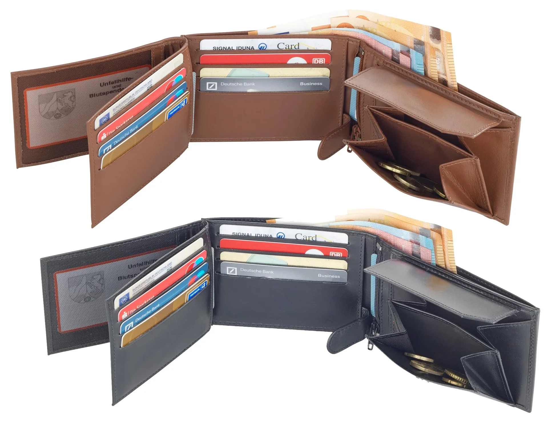 Kombi-Geldbörse "Chevirex", 12 x 9 x 2,5 cm, Echtleder, Schwarz - 4