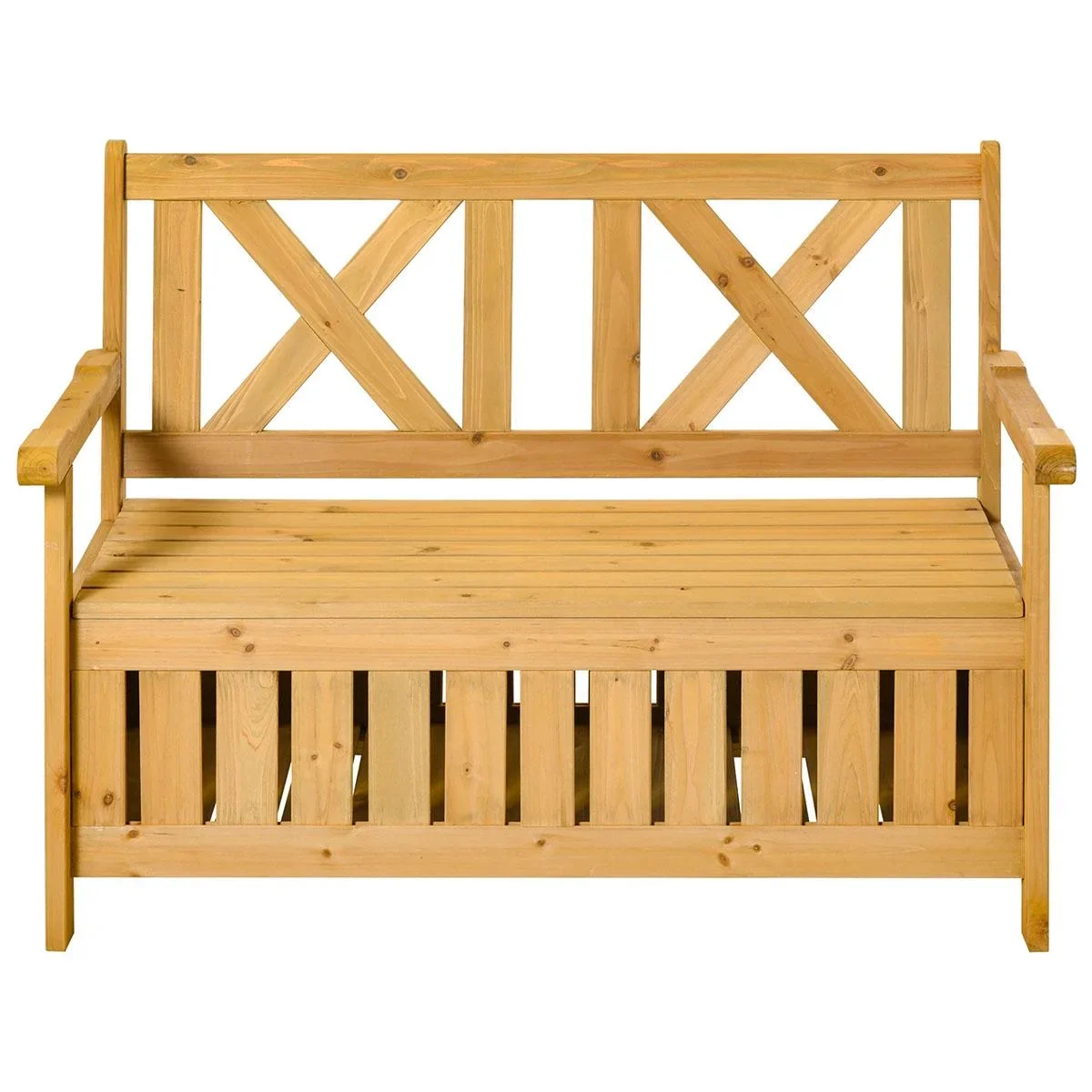 2-Sitzer Sitzbank mit Stauraum Gartenbank Holzbank Bank mit Armlehnen Massivholz Gelb 115 x 61 x 85 cm - 0