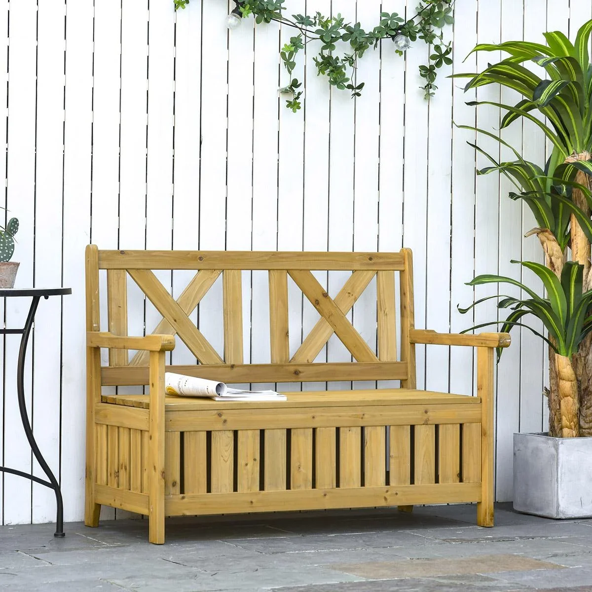 2-Sitzer Sitzbank mit Stauraum Gartenbank Holzbank Bank mit Armlehnen Massivholz Gelb 115 x 61 x 85 cm - 2