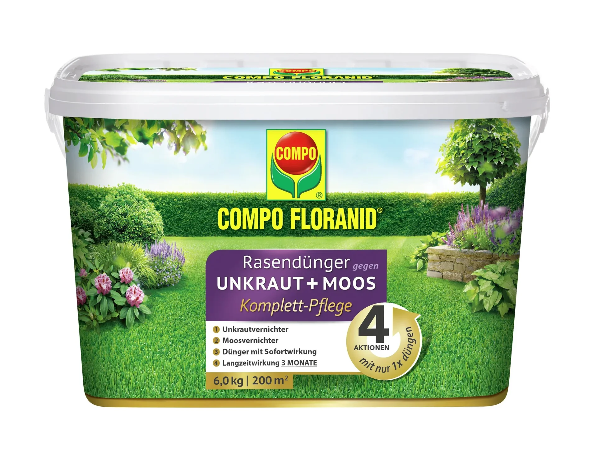 Floranid Rasendünger 4in1, gegen Unkraut & Moos - 6 kg - 0
