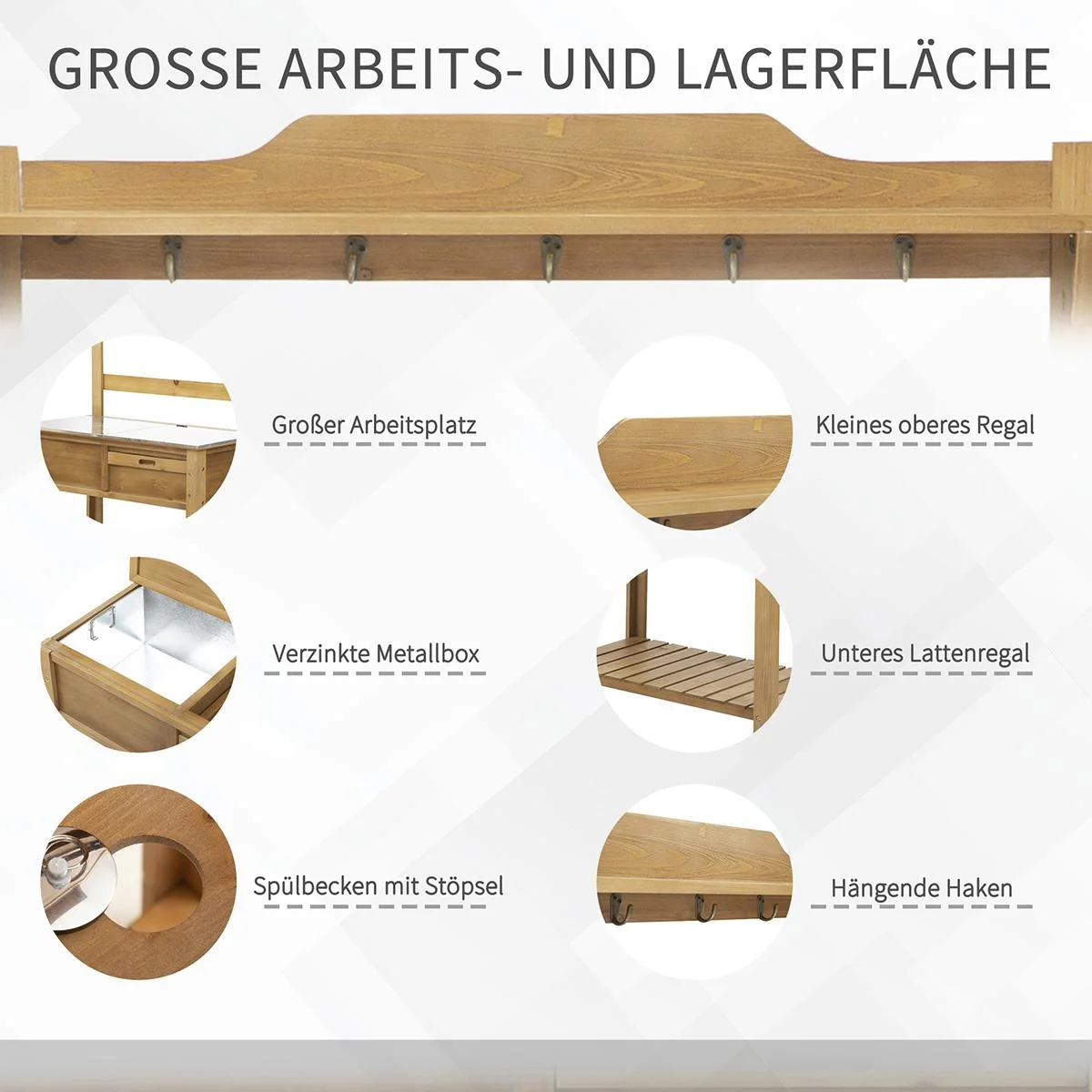 Pflanztisch mit verzinkter Arbeitsplatte Gärtnertisch für Garten Balkon und Terrasse mit Ablage Blumenregal Blumenstände - 1