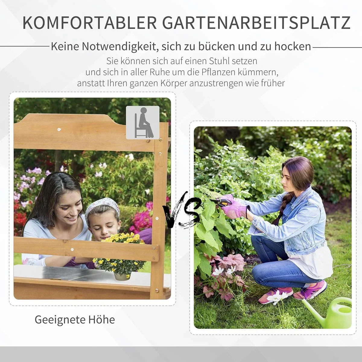 Pflanztisch mit verzinkter Arbeitsplatte Gärtnertisch für Garten Balkon und Terrasse mit Ablage Blumenregal Blumenstände - 2