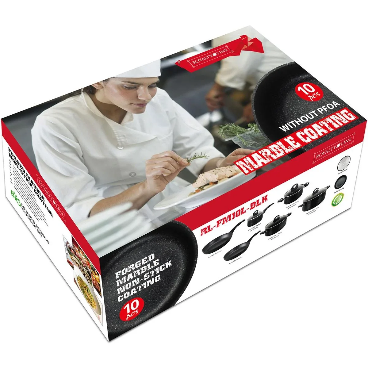 Komplettes 10-teiliges Kochgeschirrset - mit Glasdeckeln - Schwarz - 0