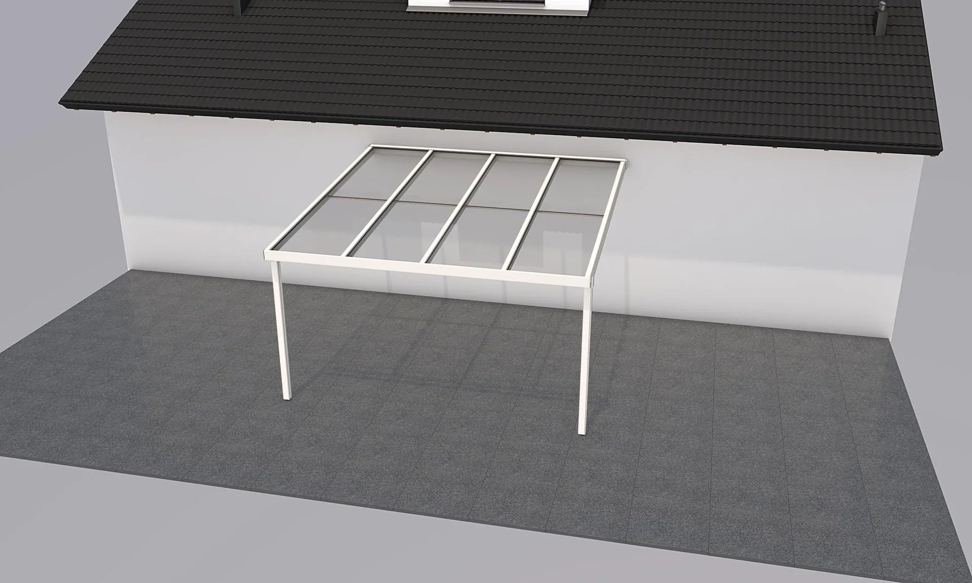 Terrassendach Premium, weiß, 4102 x 4060 mm - Polycarbonat Stegplatten 16 mm, klar - 2