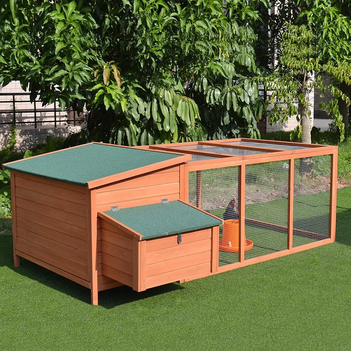 Hühnerstall Hühnerhaus Geflügelstall Kleintierkäfig mit Nistkasten Eierkiste mit 2 Fächern, Tanne, Draht, Asphalt, 223,5 - 1