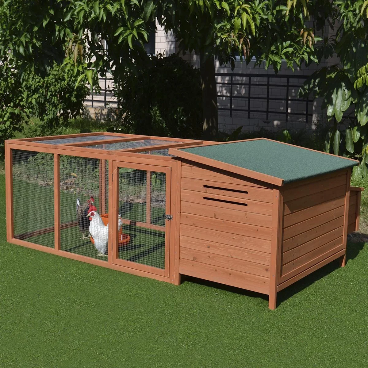 Hühnerstall Hühnerhaus Geflügelstall Kleintierkäfig mit Nistkasten Eierkiste mit 2 Fächern, Tanne, Draht, Asphalt, 223,5 - 2