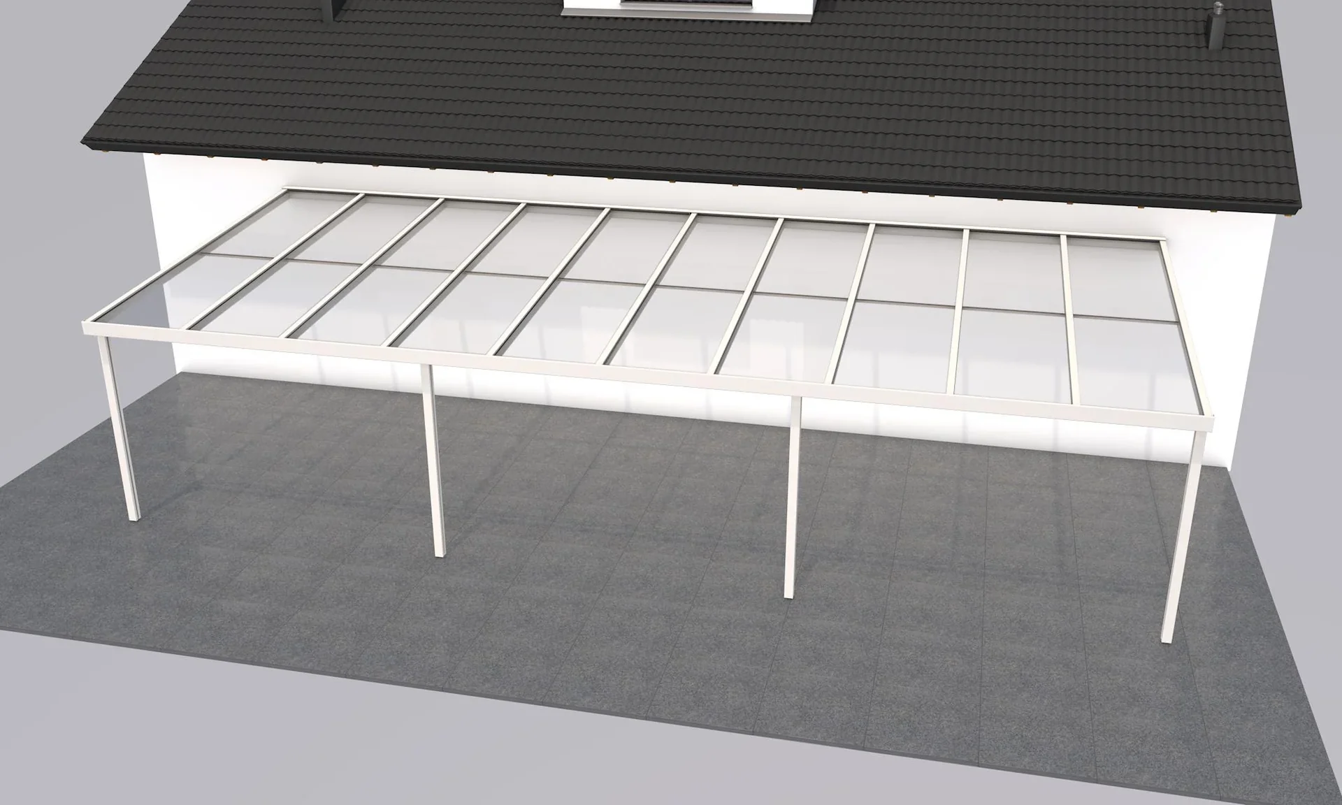 Terrassendach Premium, weiß, 10140 x 4060 mm - 10mm Verbundsicherheitsglas (VSG) - 0