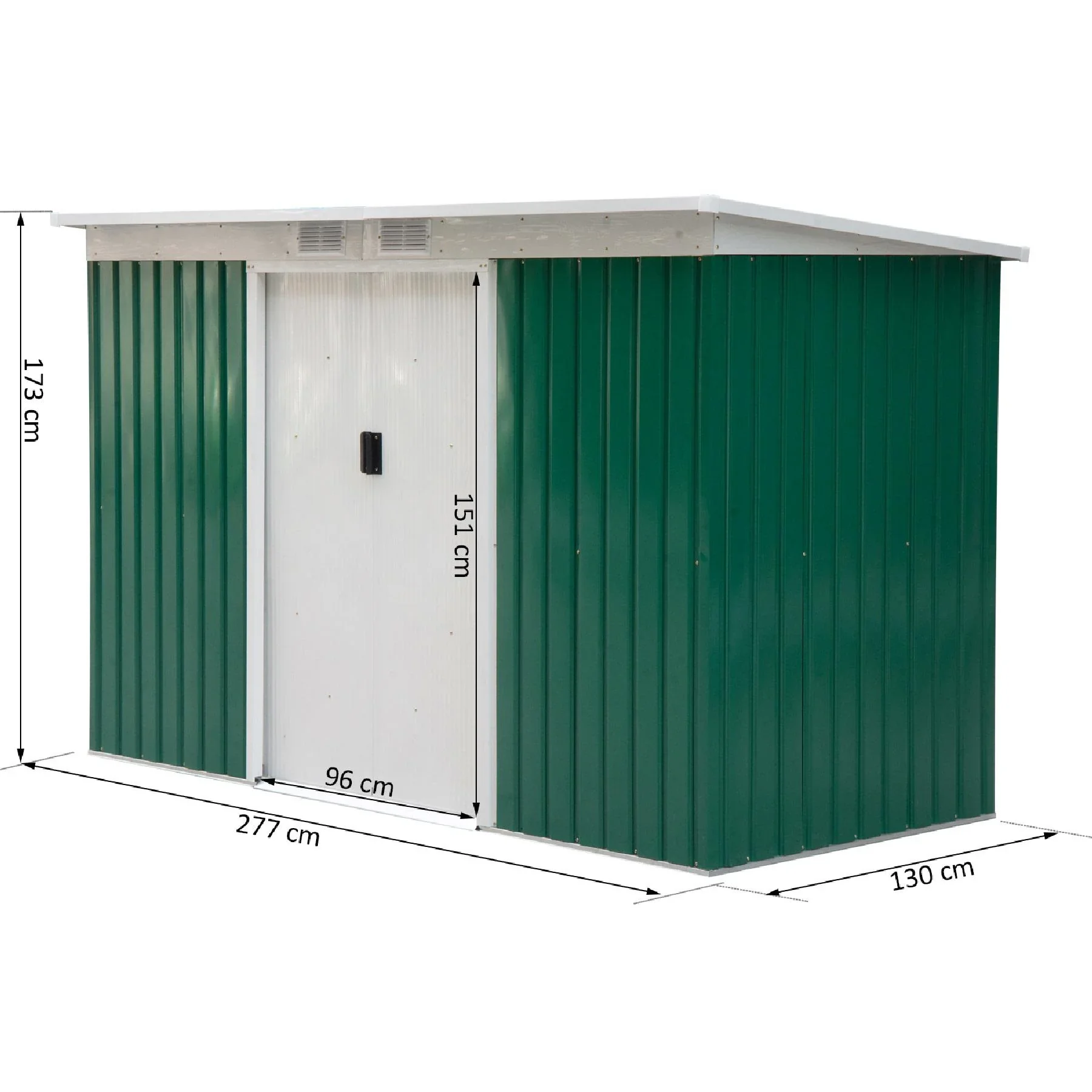 Metall Gerätehaus Gartenhaus Geräteschuppen Geräteschrank Metallhütte Pultdach verzinkt Grün 277 x 130 x 173 cm - 3