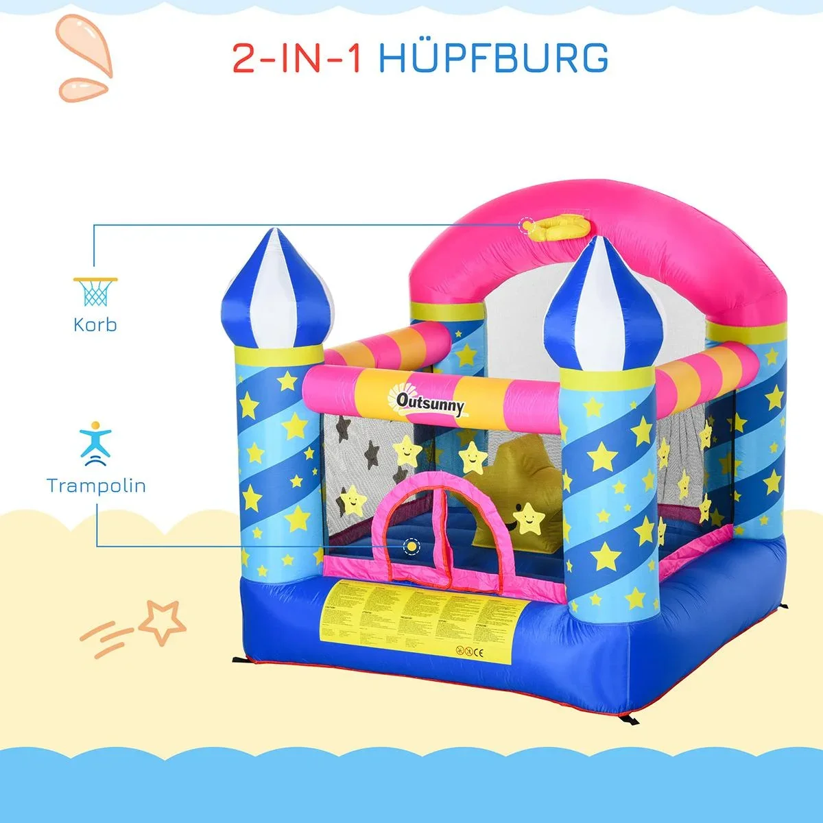 Kinderhüpfburg im Schloss- und Sternen Design bunt - 3
