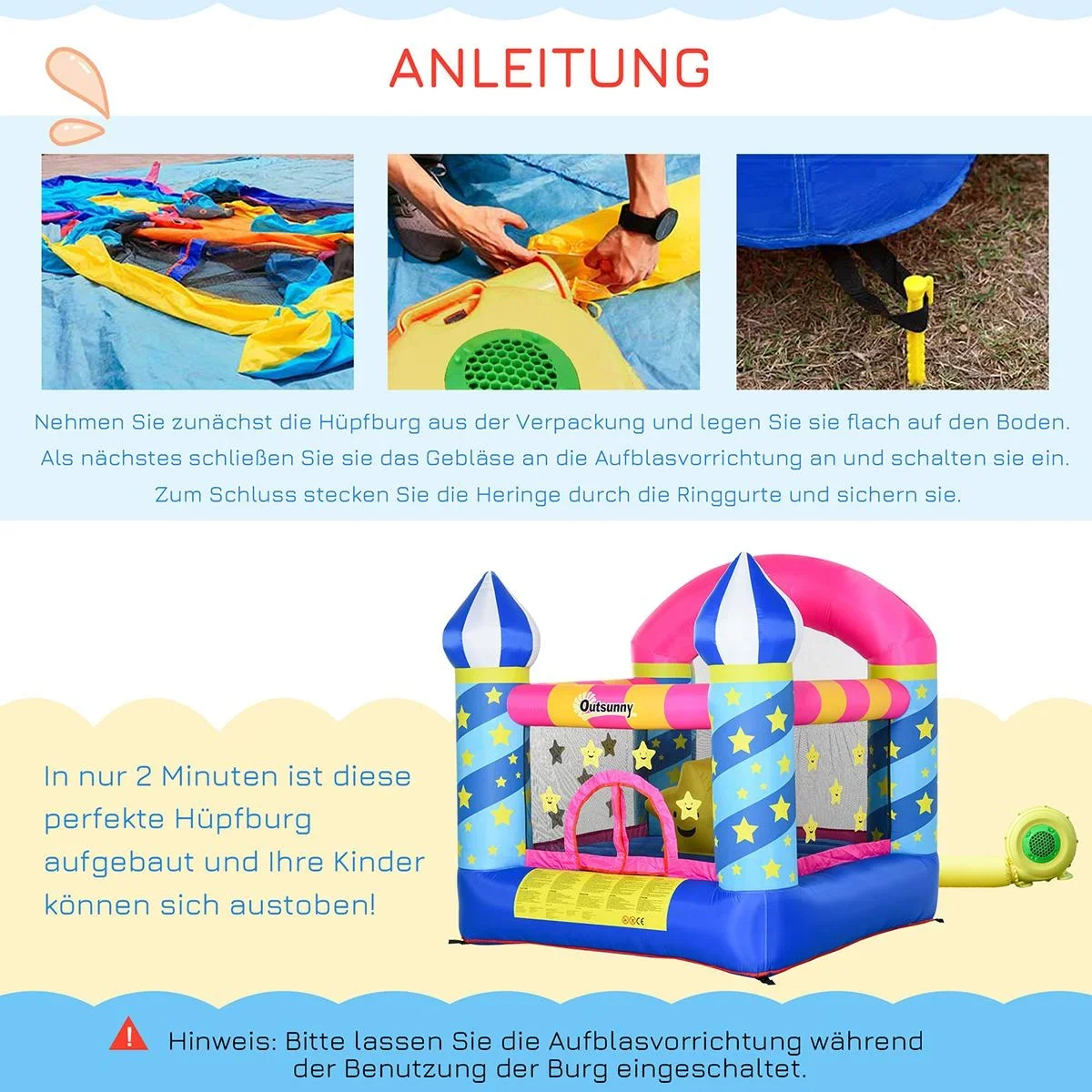 Kinderhüpfburg im Schloss- und Sternen Design bunt - 5