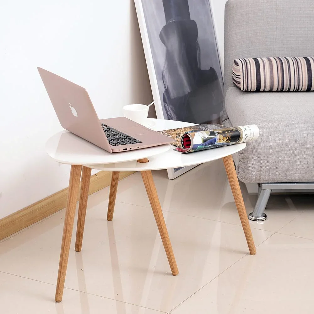 Couchtisch Beistelltisch Sofatisch Telefontisch Kaffeetisch Holz Weiß + Natur 75,5 x 59,5 x 45,5 cm - 2