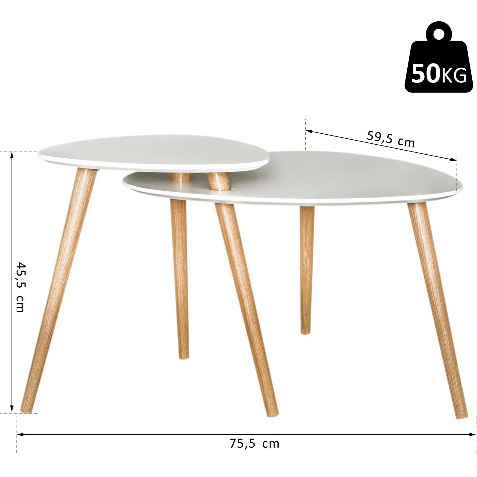 Couchtisch Beistelltisch Sofatisch Telefontisch Kaffeetisch Holz Weiß + Natur 75,5 x 59,5 x 45,5 cm - 4