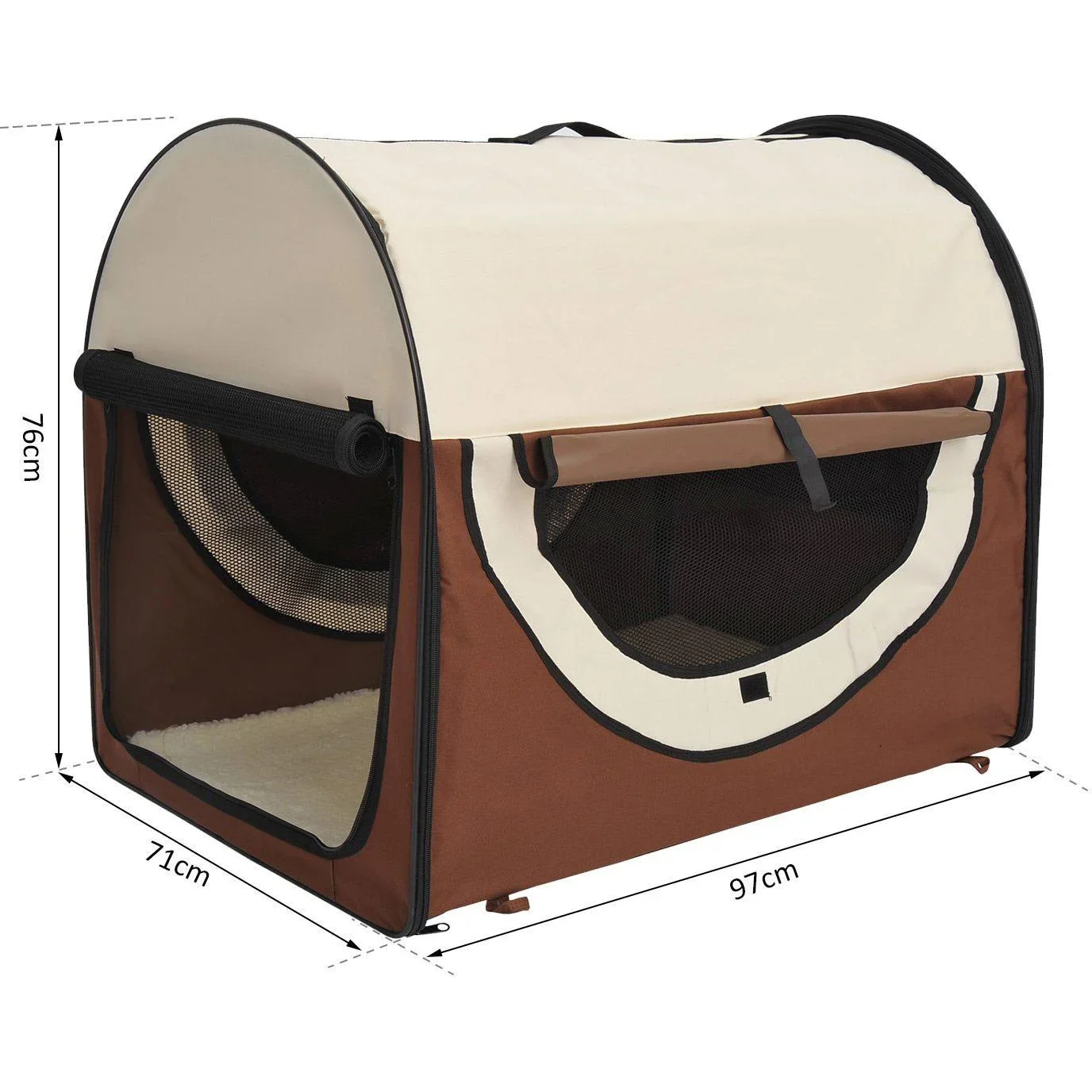 Hundetransportbox, faltbar, Größe XXL - 97x71x76 cm, kaffeebraun-creme - 1