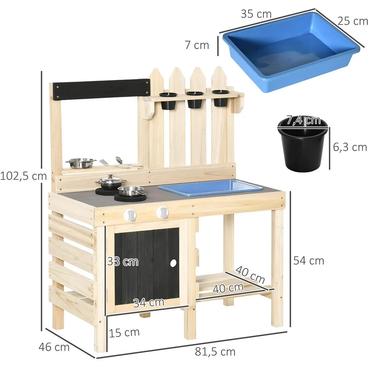 Outdoor Spielküche Sand Table Edelstahl Zubehör für 3-7 Jahre 81,5 x 46 x 102,5 cm - 2