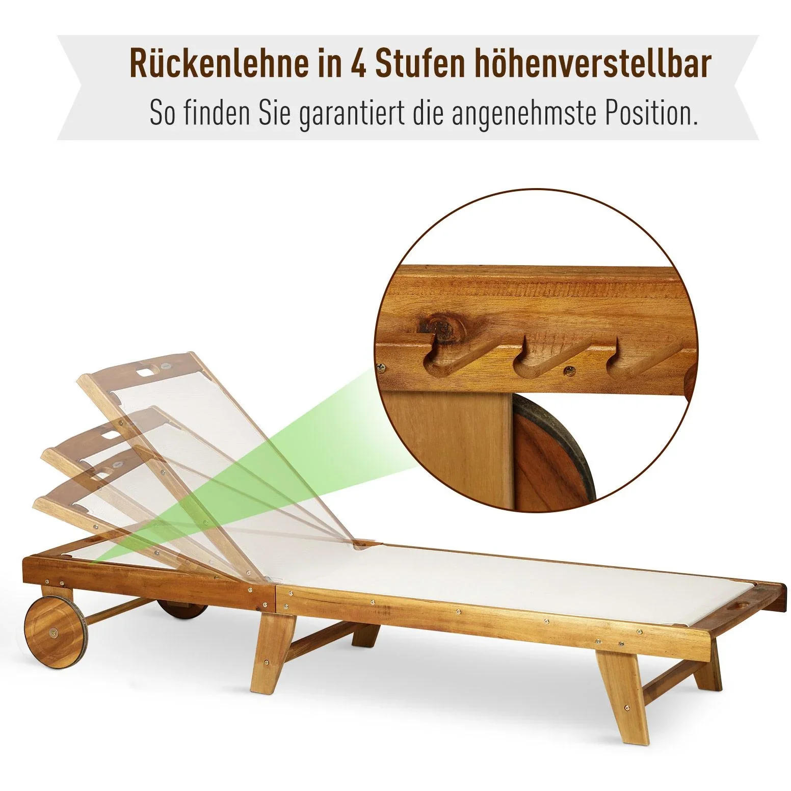 Sonnenliege Relaxliege Gartenliege verstellbar Akazienholz Textil Natur 198 x 60 x H87/80/69/45 cm - 5