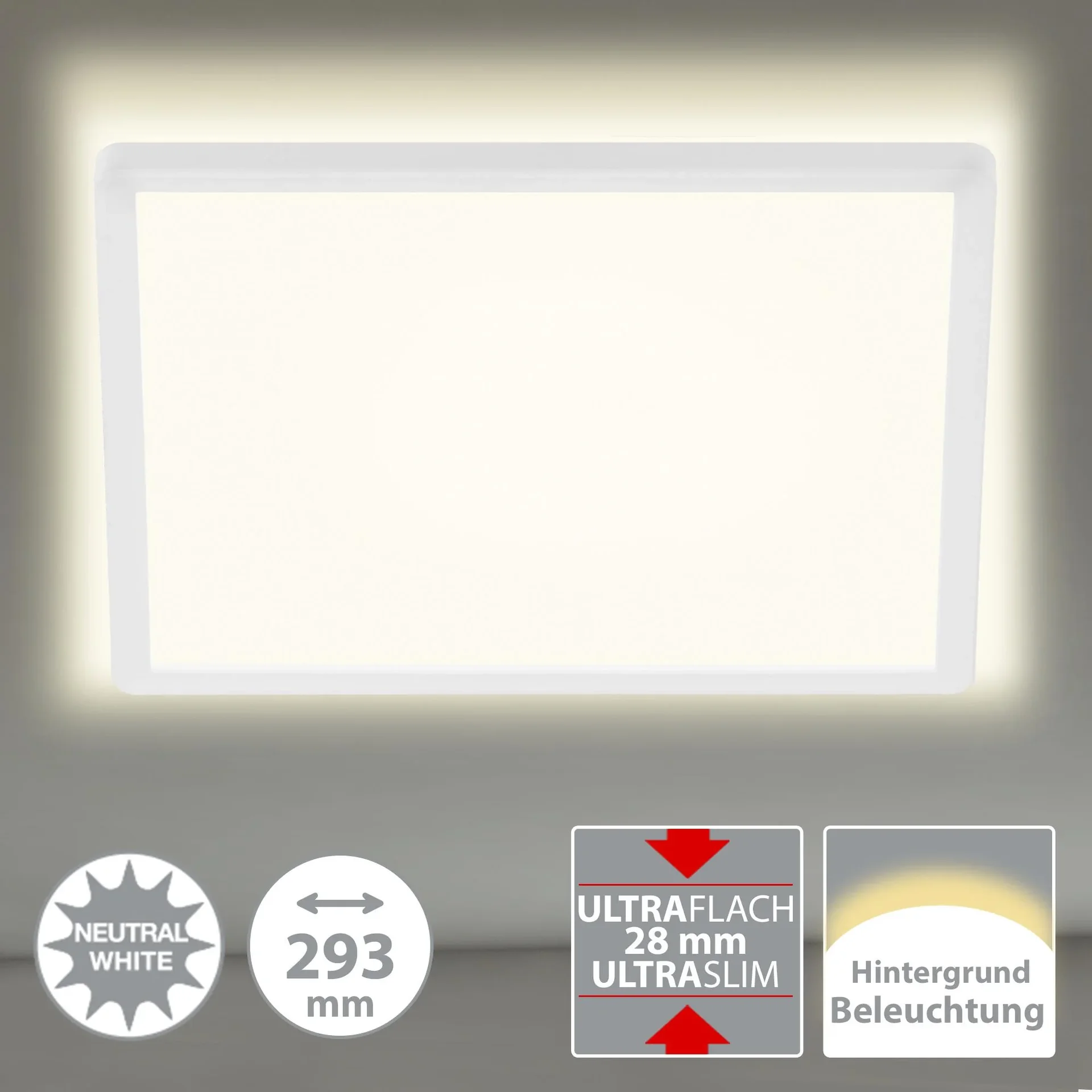 Ultraflaches LED Panel, viereckig, 29,3 cm, 2400 Lumen, 18 Watt, weiß - 1