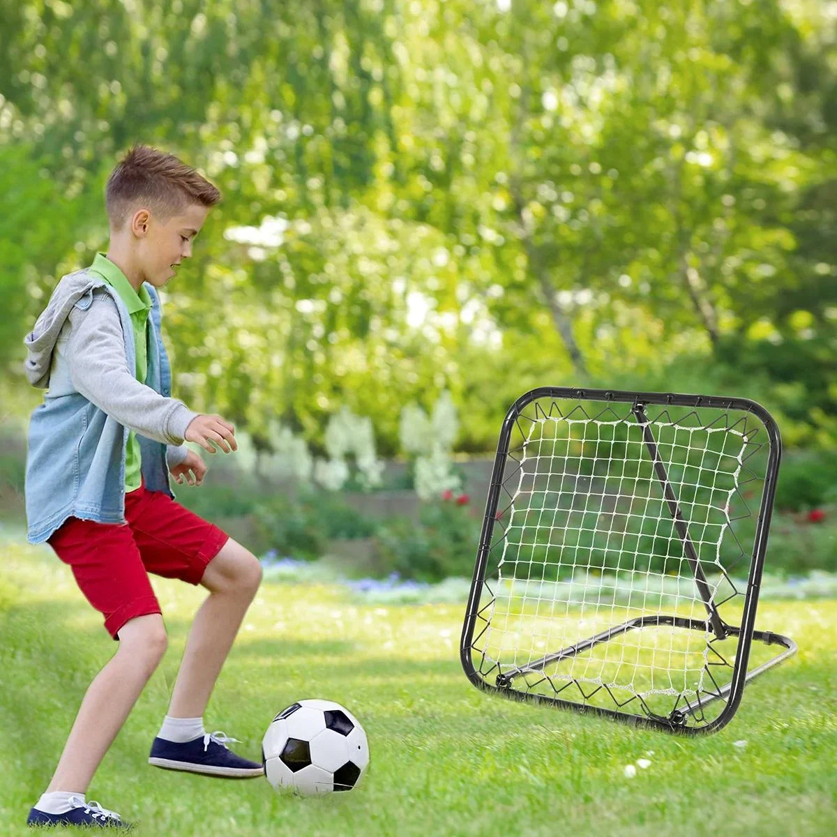 Baseball Rebounder Kickback Tor Rückprallwand Netz Rückprall Faltbar Metall+PE Schwarz 78 x 84 x 65-78 cm - 0