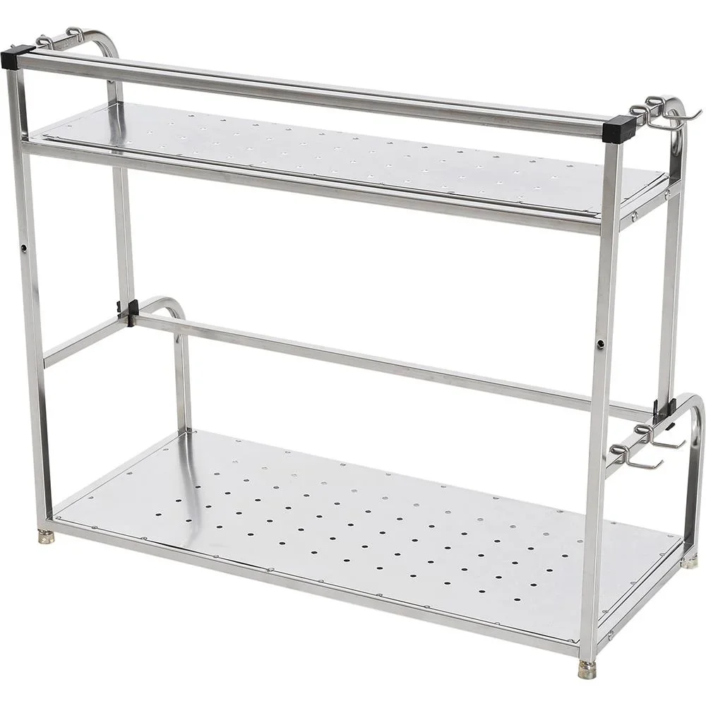 Küchenregal Standregal Wandregale 2 Ablagen mit 6 Haken Multifunktions Edelstahl Silber L50 x B22 x H42cm - 4