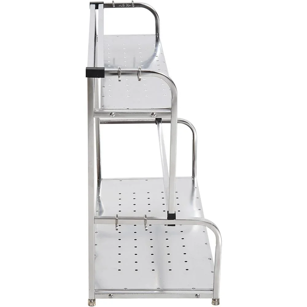 Küchenregal Standregal Wandregale 2 Ablagen mit 6 Haken Multifunktions Edelstahl Silber L50 x B22 x H42cm - 7